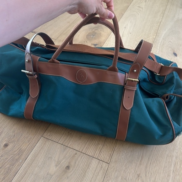 VTG POLO RALPH LAUREN Duffel Travel Luggage Bags Rolling Wheels Green Canvas - Picture 1 of 9